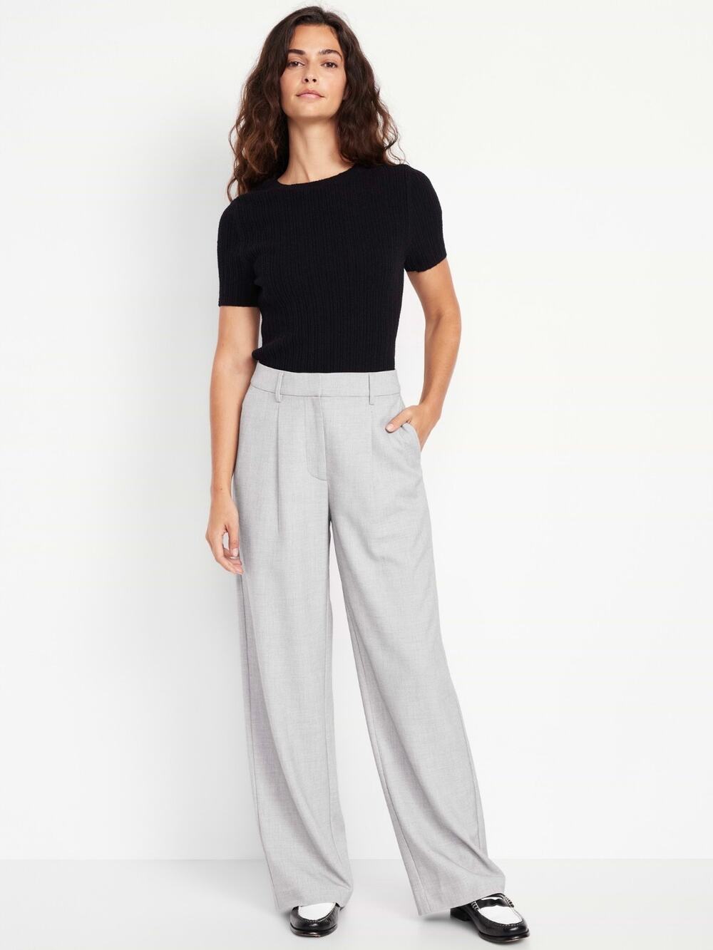 Old Navy Extra High Waisted Taylor Wide leg Trouser Pants Light Gray 8 NEW